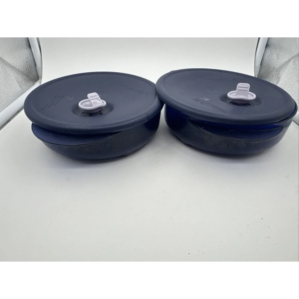 Lot Of 2 TUPPERWARE VENT N SERVE ROUND 1.75 C VENTED MICROWAVE BOWL‎  Leftover